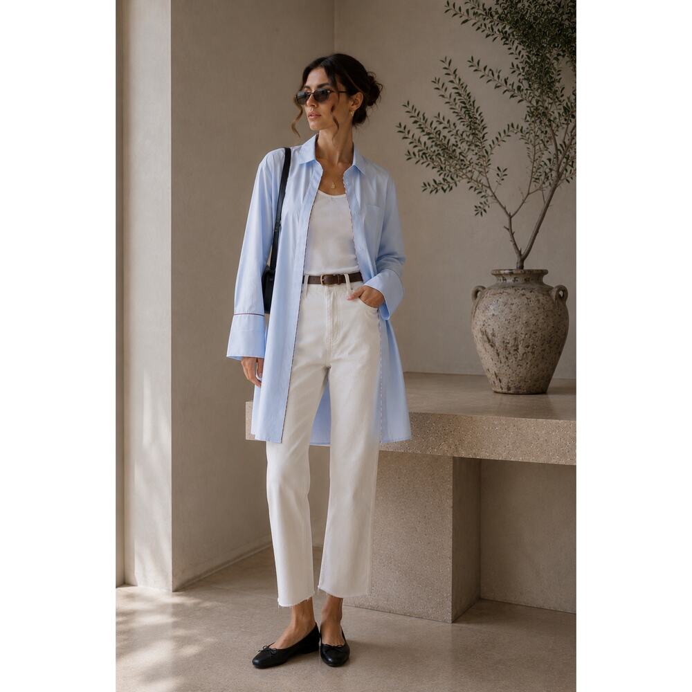 Burberry Pale Blue Button-Front Tie-Waist Shirt Dress 6 - Picture 9 of 11
